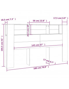 Testiera con Scomparti Grigio Cemento 180x18,5x104,5 cm