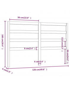 Testiera per Letto Nera 126x4x100 cm in Legno Massello di Pino