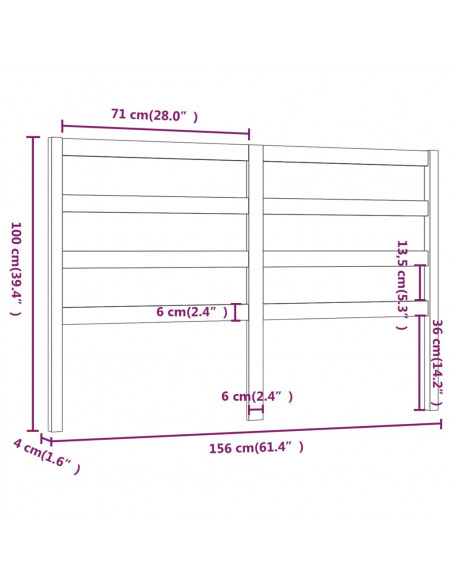 Testiera per Letto Nera 156x4x100 cm in Legno Massello di Pino