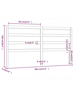 Testiera per Letto Nera 186x4x100 cm in Legno Massello di Pino