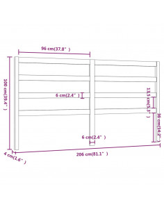 Testiera per Letto Grigia 206x4x100cm in Legno Massello di Pino