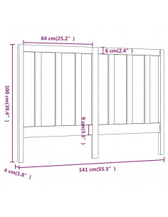 Testiera per Letto Grigia 141x4x100cm in Legno Massello di Pino