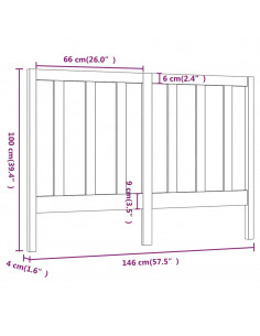 Testiera per Letto 146x4x100 cm in Legno Massello di Pino