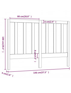 Testiera per Letto Nera 146x4x100 cm in Legno Massello di Pino