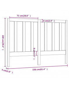 Testiera per Letto Nera 156x4x100 cm in Legno Massello di Pino