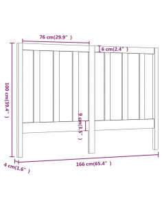 Testiera per Letto 166x4x100 cm in Legno Massello di Pino