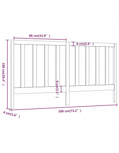 Testiera per Letto Miele 186x4x100 cm in Legno Massello di Pino