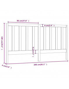 Testiera per Letto Bianca 206x4x100 cm Legno Massello di Pino