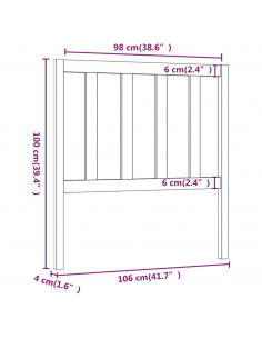 Testiera per Letto Grigia 106x4x100cm in Legno Massello di Pino