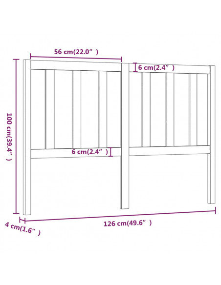 Testiera per Letto Nera 126x4x100 cm in Legno Massello di Pino