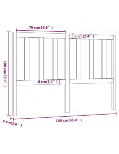 Testiera per Letto Bianca 166x4x100cm in Legno Massello di Pino