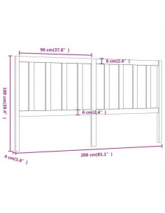 Testiera per Letto 206x4x100 cm in Legno Massello di Pino