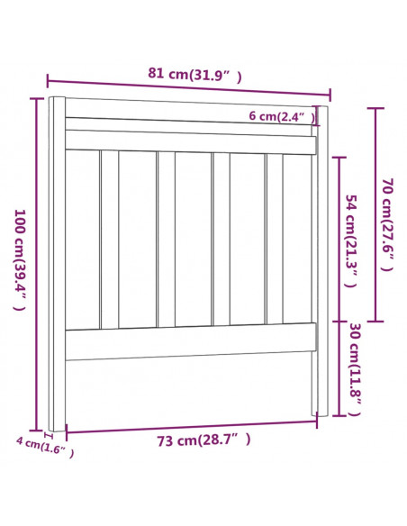 Testiera per Letto Nera 81x4x100 cm in Legno Massello di Pino