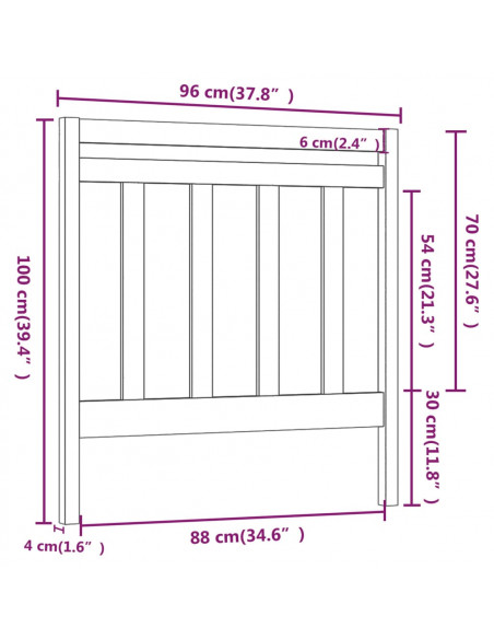 Testiera per Letto Nera 96x4x100 cm in Legno Massello di Pino