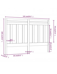 Testiera per Letto Grigia 141x4x100cm in Legno Massello di Pino