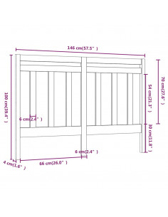 Testiera per Letto Grigia 146x4x100 cm Legno Massello di Pino