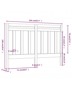 Testiera per Letto Nera 156x4x100 cm in Legno Massello di Pino