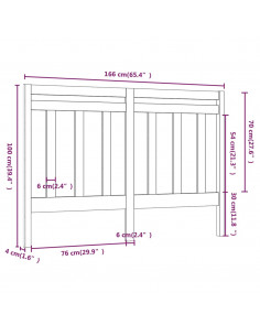 Testiera per Letto Nera 166x4x100 cm in Legno Massello di Pino