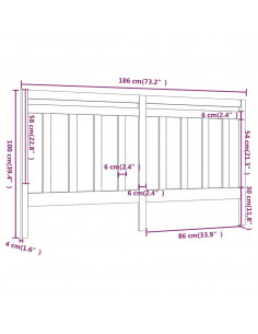 Testiera per Letto Grigia 186x4x100cm in Legno Massello di Pino