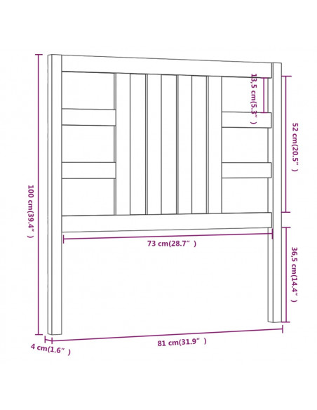 Testiera per Letto 81x4x100 cm in Legno Massello di Pino