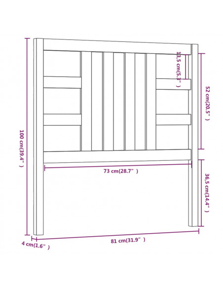 Testiera per Letto Bianca 81x4x100 cm in Legno Massello di Pino
