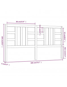 Testiera per Letto Grigia 186x4x100cm in Legno Massello di Pino
