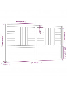 Testiera per Letto Nera 186x4x100 cm in Legno Massello di Pino