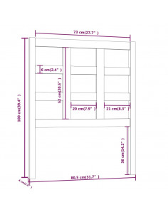 Testiera per Letto Bianca 80,5x4x100 cm Legno Massello di Pino