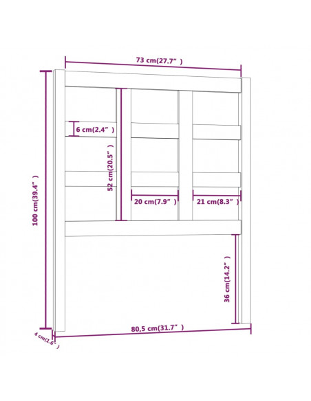 Testiera per Letto Miele 80,5x4x100cm in Legno Massello di Pino