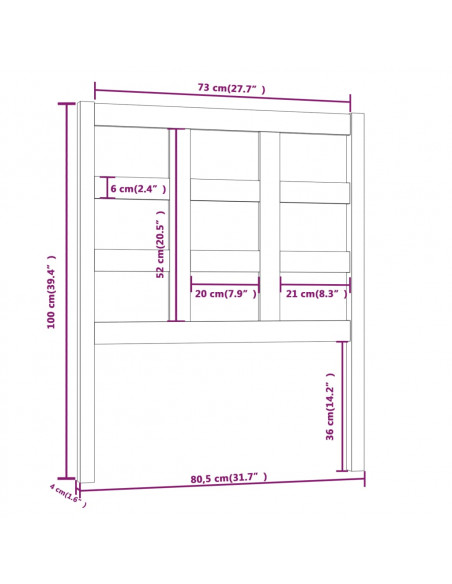 Testiera per Letto Nera 80,5x4x100 cm in Legno Massello di Pino