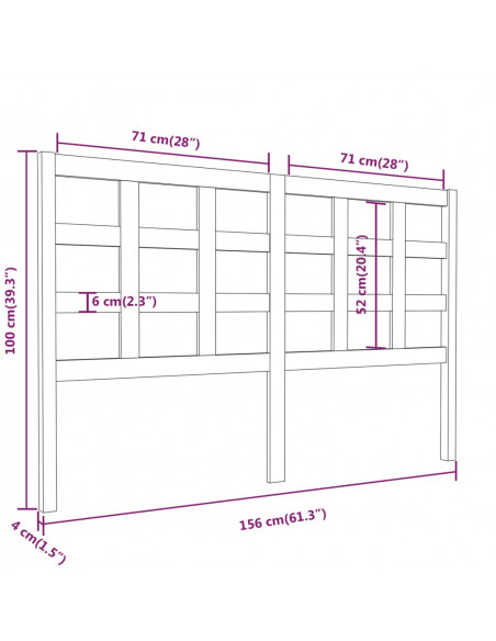 Testiera per Letto 156x4x100 cm in Legno Massello di Pino