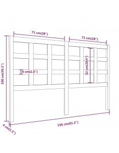 Testiera per Letto Nera 156x4x100 cm in Legno Massello di Pino