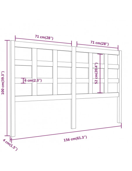 Testiera per Letto Nera 156x4x100 cm in Legno Massello di Pino