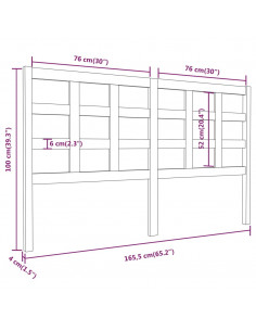 Testiera Letto Nera 165,5x4x100 cm in Legno Massello di Pino
