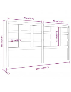 Testiera per Letto 185,5x4x100 cm in Legno Massello di Pino