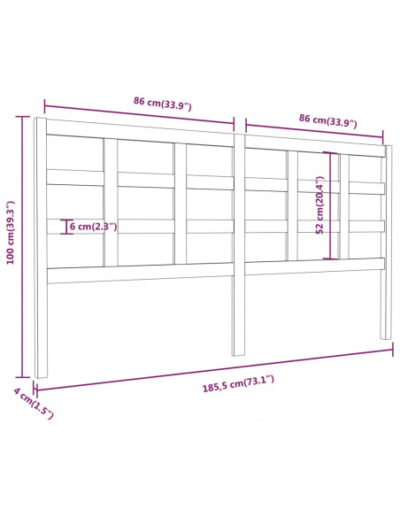 Testiera per Letto 185,5x4x100 cm in Legno Massello di Pino