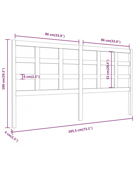 Testiera per Letto Nera 185,5x4x100cm in Legno Massello di Pino