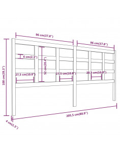 Testiera per Letto Nera 205,5x4x100cm in Legno Massello di Pino