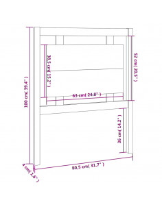 Testiera per Letto 80,5x4x100 cm in Legno Massello di Pino
