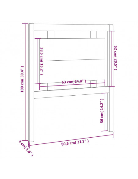 Testiera per Letto 80,5x4x100 cm in Legno Massello di Pino
