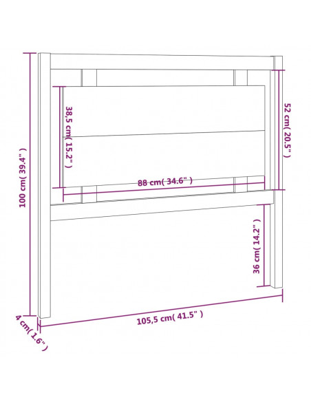 Testiera per Letto 105,5x4x100 cm in Legno Massello di Pino