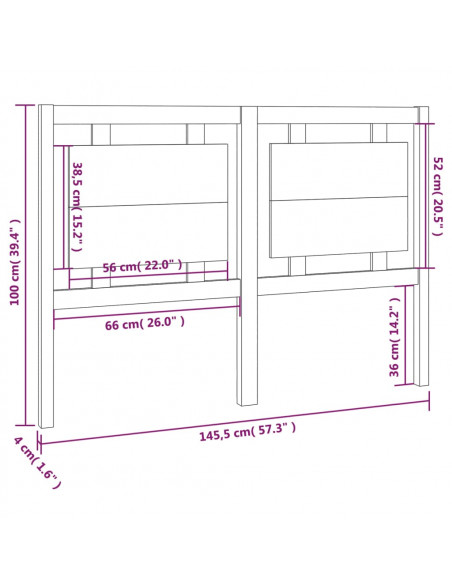 Testiera per Letto 145,5x4x100 cm in Legno Massello di Pino