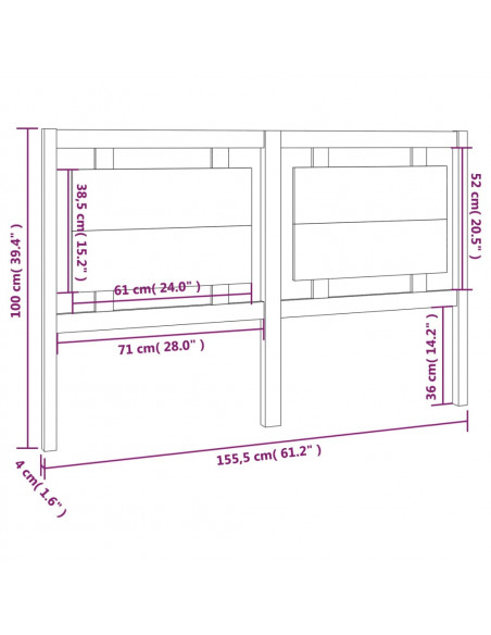 Testiera per Letto Miele 155,5x4x100 cm Legno Massello di Pino