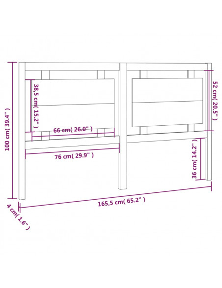 Testiera per Letto 165,5x4x100 cm in Legno Massello di Pino