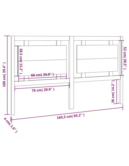 Testiera per Letto Bianca 165,5x4x100 cm Legno Massello di Pino