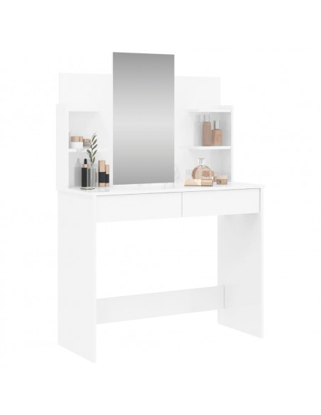 Toeletta con Specchio Bianco lucido 96x39x142 cm