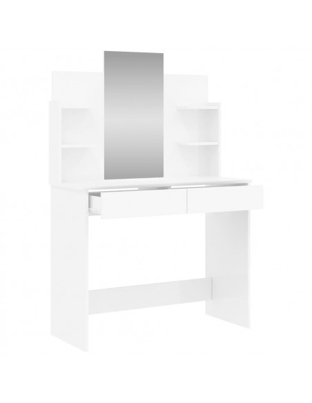 Toeletta con Specchio Bianco lucido 96x39x142 cm