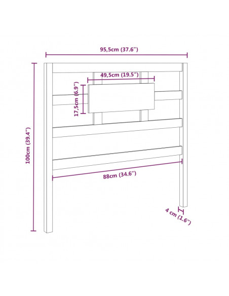 Testiera per Letto Nera 95,5x4x100 cm Legno Massello di Pino