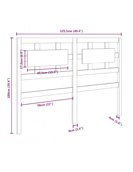 Testiera per Letto Nera 125,5x4x100cm in Legno Massello di Pino