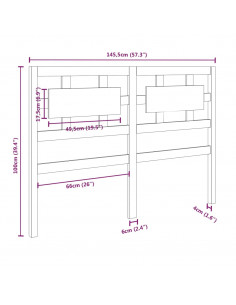 Testiera per Letto Nera 145,5x4x100cm in Legno Massello di Pino